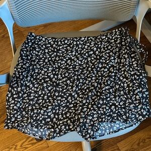 Floral Black and White Wrap Skort